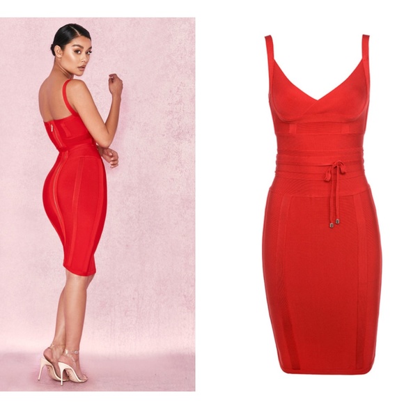 HOUSE OF CB, 'Belice' Red Tie Waist Bandage Dress, Size XS - Picture 5 of 6